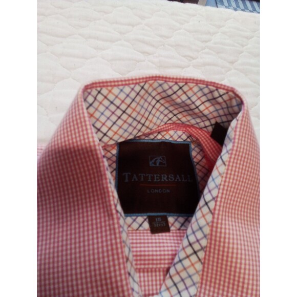 Men's Tattersall London Red Button Down Long Sleeve Shirt Size 15 (32/33) - Picture 9 of 14